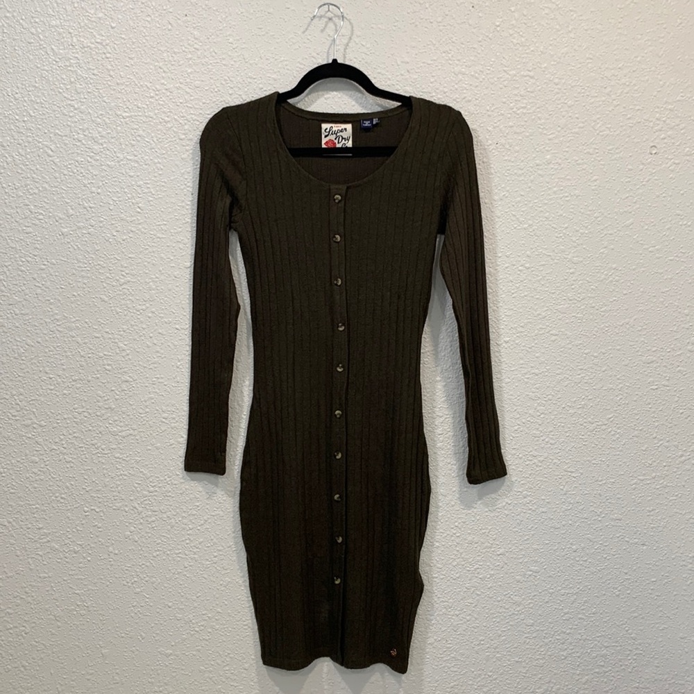 SuperDry Green Sweater Midi Button-Up Dress Size 4 US